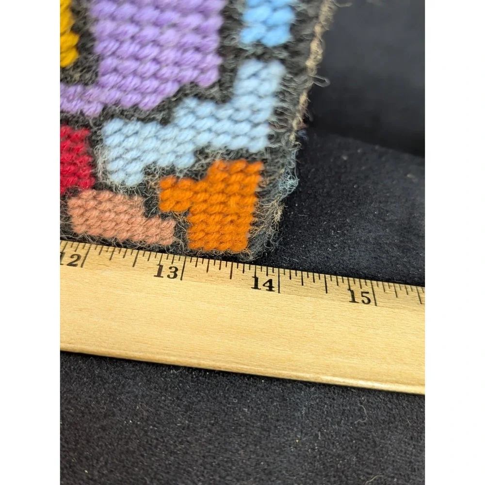 VTG Handmade Plastic Canvas Bead Handle Purse Tote Roses Geometric Shapes NM